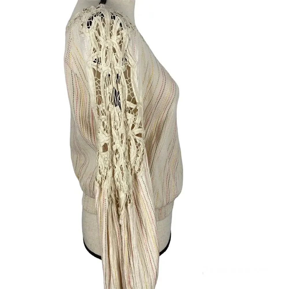 Free People Floating Memories Blouse Cotton Eyelet Pullover Top Beige Womens Sm